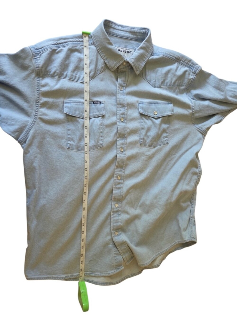 Poncho Men’s XL Light Wash Denim Western Pearl Snap Shirt Regular Fit - Picture 6 of 8